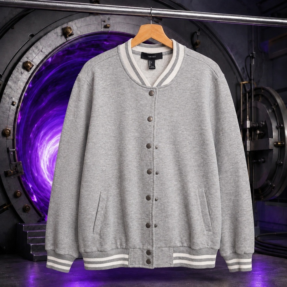 Varsity Jacket Large Gray/White Snap Buttons Forever 21